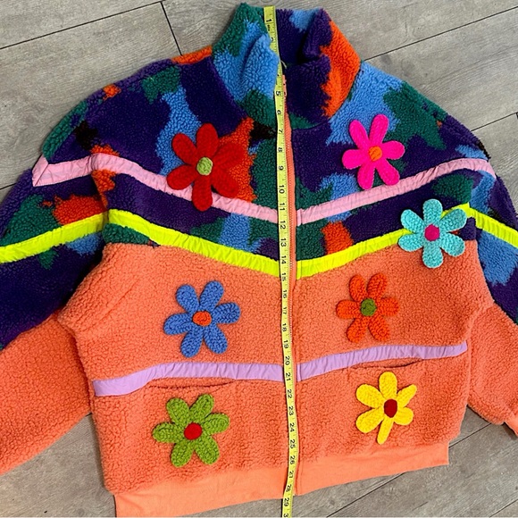 NEW BiBi Boutique Crochet Patch Floral Teddy Bomber Jacket Zip Shacket SAMPLE - Picture 13 of 16